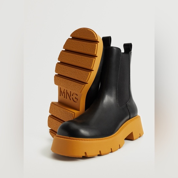 Mango Ankle Boots Size 37 Black Elasticated Sock Chunky Contrast Soles 37/6.5 - Picture 5 of 12